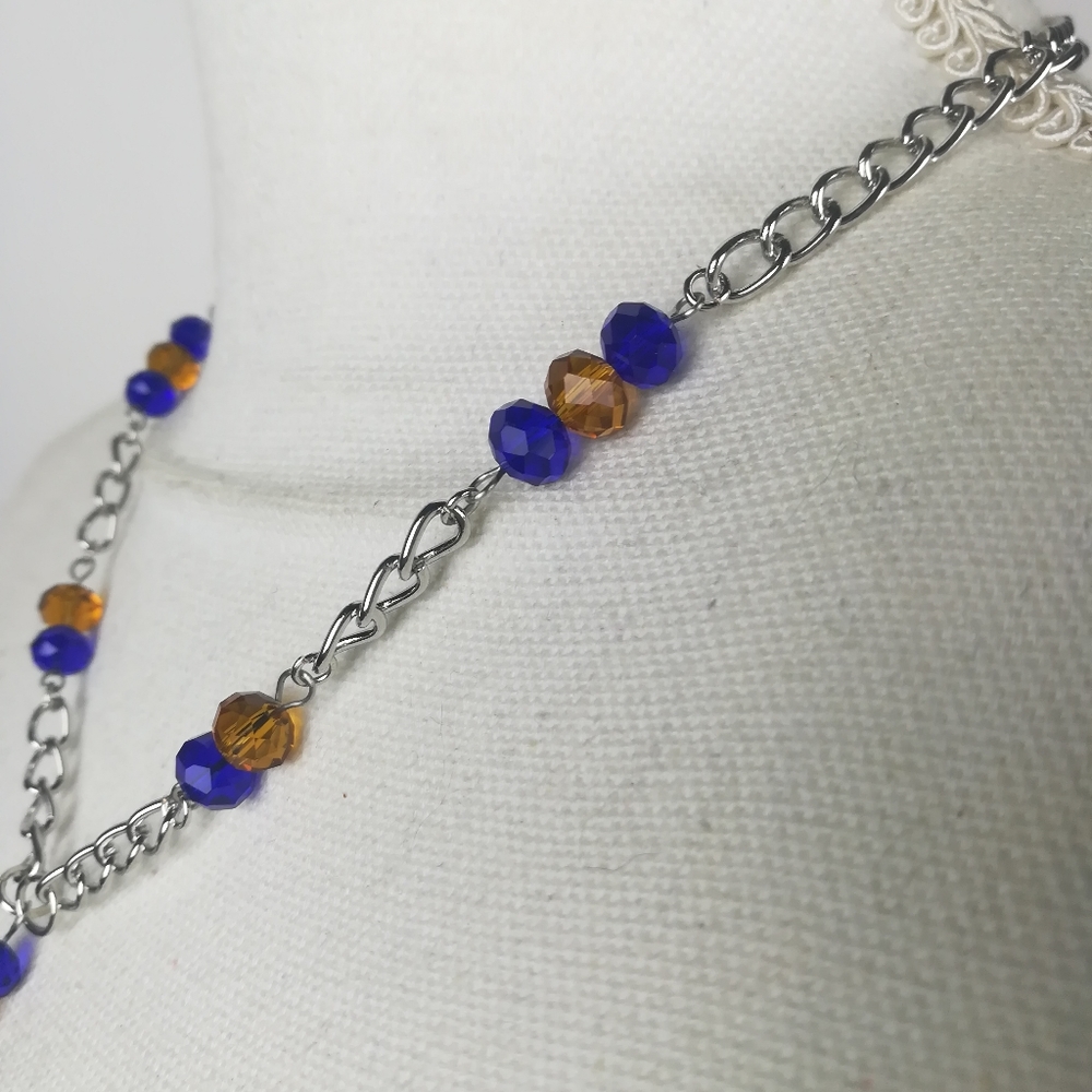 Fancy pentacle necklace blue & gold faceted glass beads witchy pagan new age - Picture 3 of 5